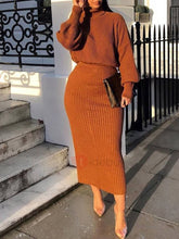 Load image into Gallery viewer, Turtleneck High-neck Solid Woolen Two-piece Dress
