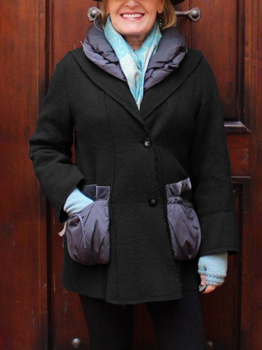 Fashion Stitching Contrast Color Woolen Old Women's Jacket