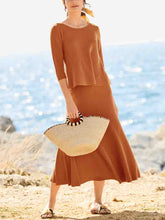 Load image into Gallery viewer, Simple Casual Loose Round Neck Half Sleeve Top Skirt Comfortable Knitted Suit

