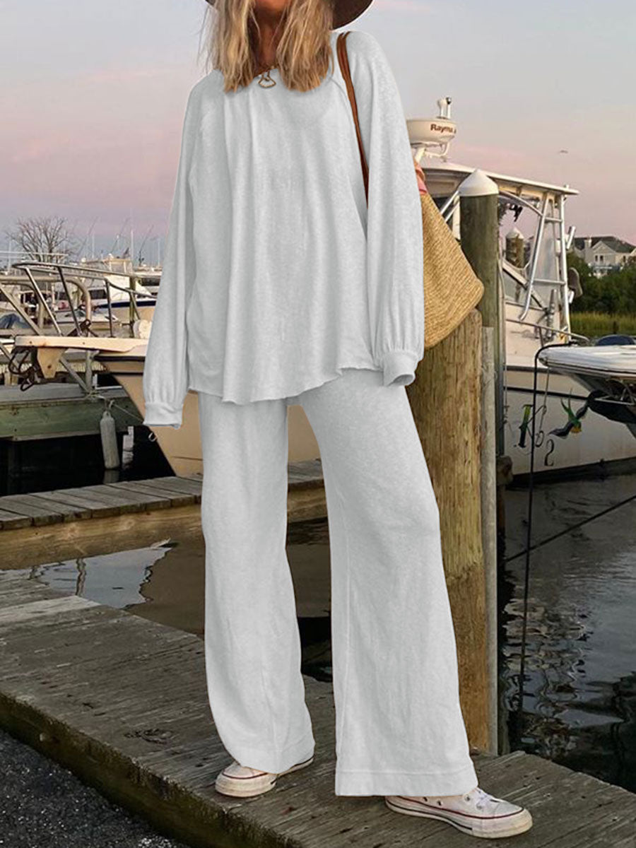Round Neck Long Sleeve Trousers Women's Suit