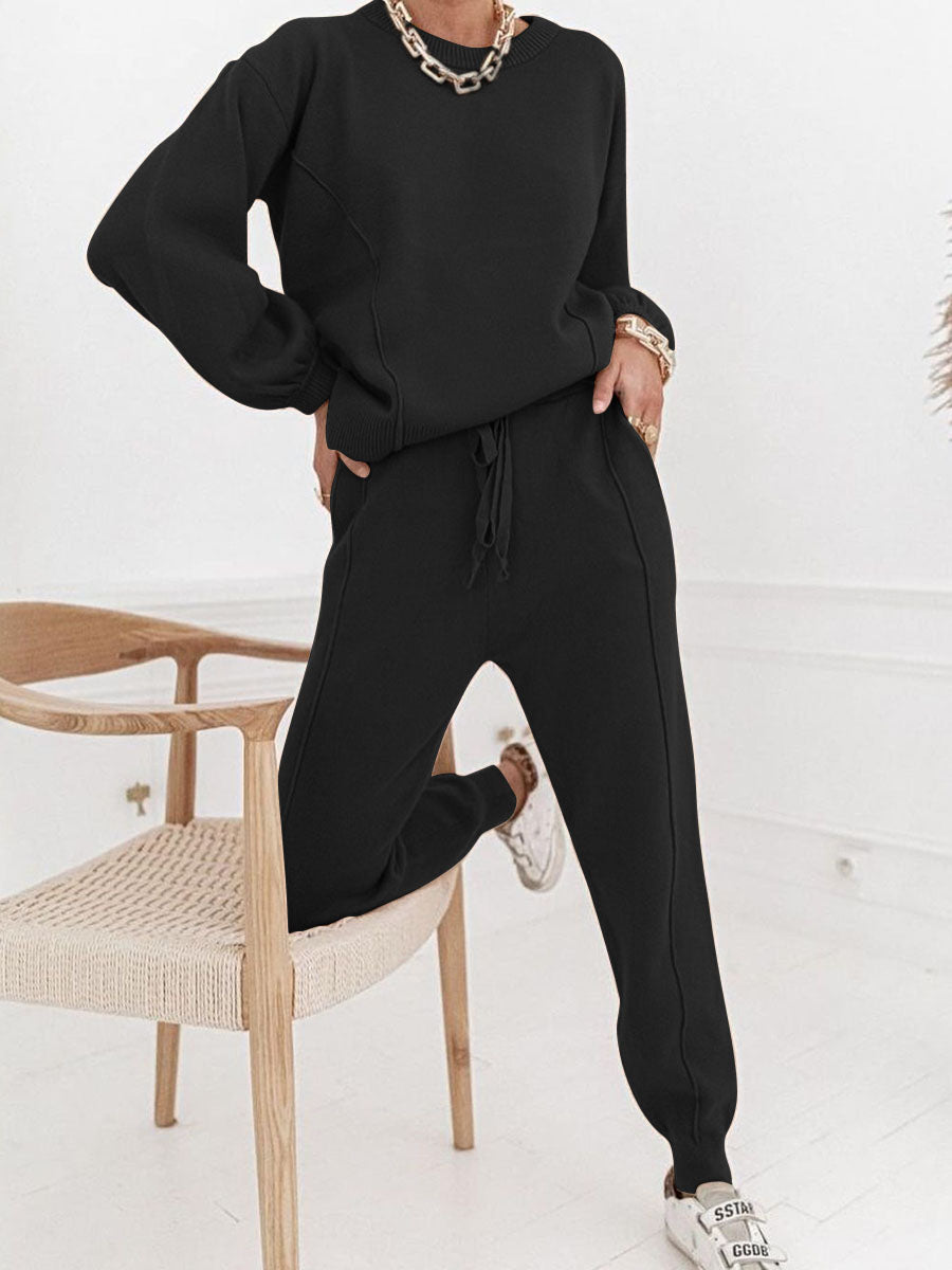 Autumn Winter Casual Solid Color Knitted Women's Suit