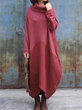 Load image into Gallery viewer, Retro High Neck Stitching Women&#39;S Sweater Dress
