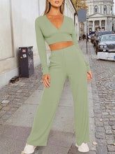 Load image into Gallery viewer, Fashion V-neck Knitted Casual Solid Color Two-piece Suit
