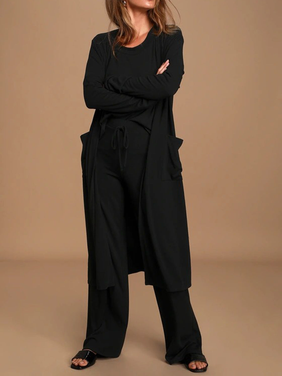 Fashion Casual Loose Round Neck Top Pants and Coat Suit