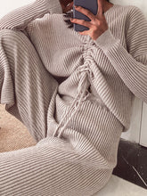 Load image into Gallery viewer, Fashion Drawstring V-neck Knitted Solid Color Two-piece Suit
