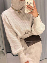 Load image into Gallery viewer, Fashion High Neck Long Sleeve Solid Color Two-piece Suit
