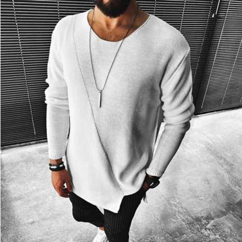Casual Solid Color Irregular Long-Sleeved Knitted Sweater