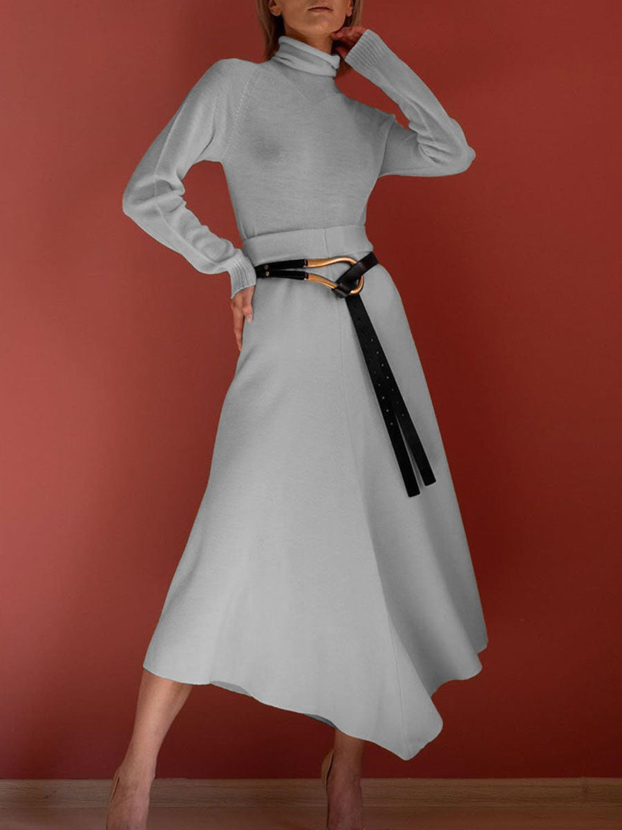 Fashion And Elegant Long Sleeve Turtleneck Top Skirt Knit Set