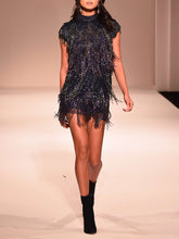 Load image into Gallery viewer, Fashion Fringed High Neck Mini Dress
