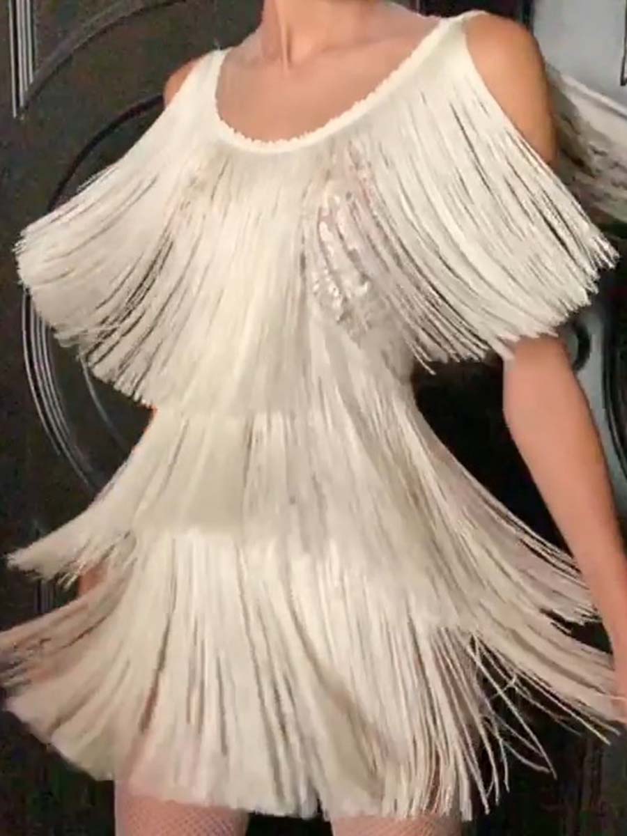 Fashion Casual Round Neck Fringed Mini Dress
