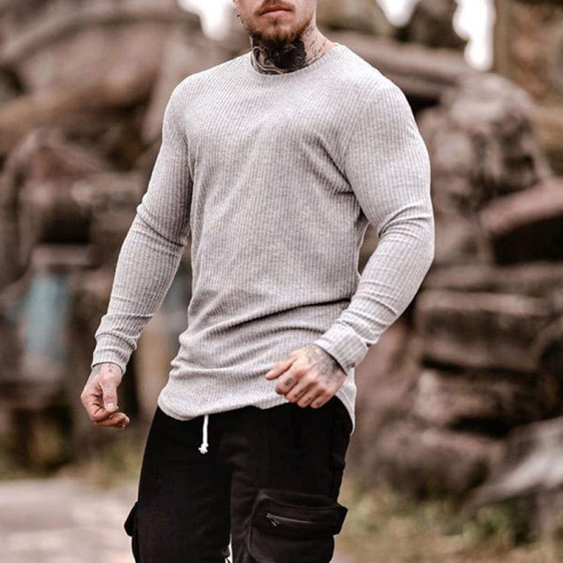 Solid Color Round Neck Casual Slim Long-Sleeved T-Shirt