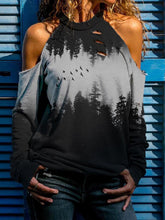 Load image into Gallery viewer, Fashion Casual Printed Leaky Shoulder Long Sleeve Top
