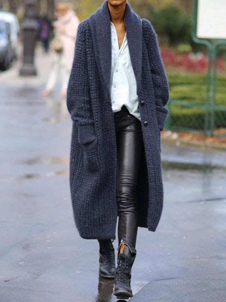 Women's Lapel Casual Solid Color Cardigan Coat