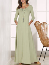 Load image into Gallery viewer, Long Sleeve Round Neck Slim Casual Long Dress with Pockets
