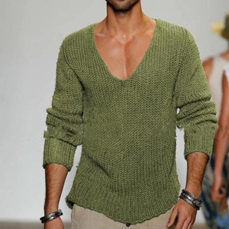 Men'S Fashion Casual Deep V Long Sleeve Sweater