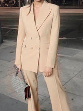 Load image into Gallery viewer, Ladies Double-breasted Flared Pants Solid Color Suit Two-piece Suit
