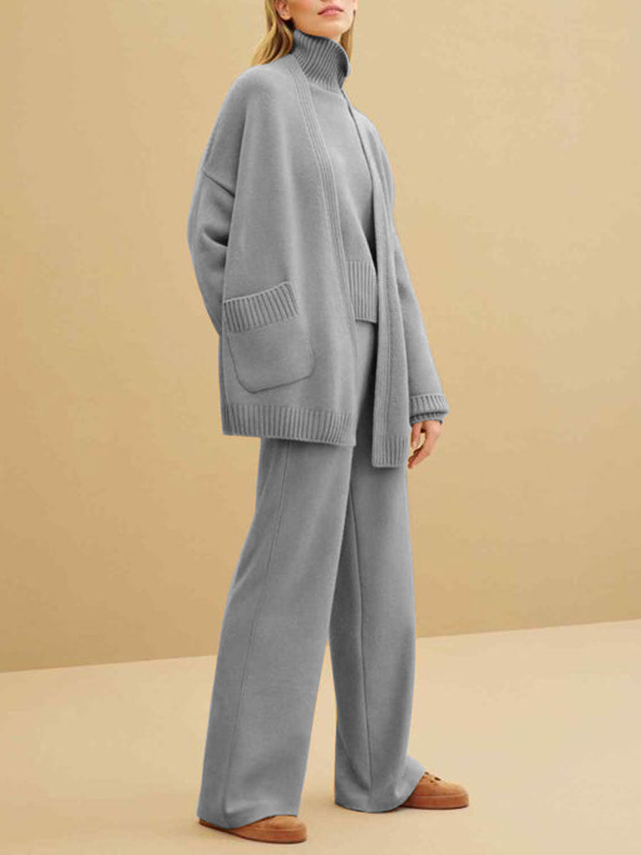 Turtleneck Top Loose Cardigan Three-piece Women's Suit