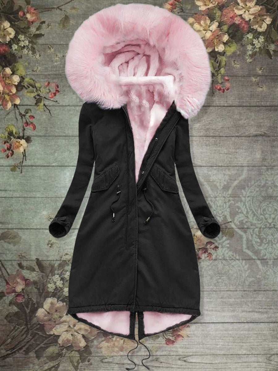 Pure Color Woolen Women's Hooded Coat for Winter