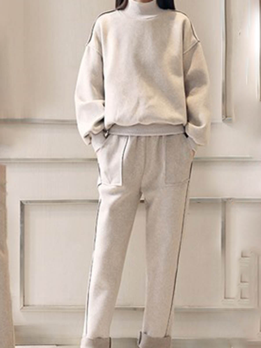 Fashion High Neck Knitted Casual Women's Two-piece Suit