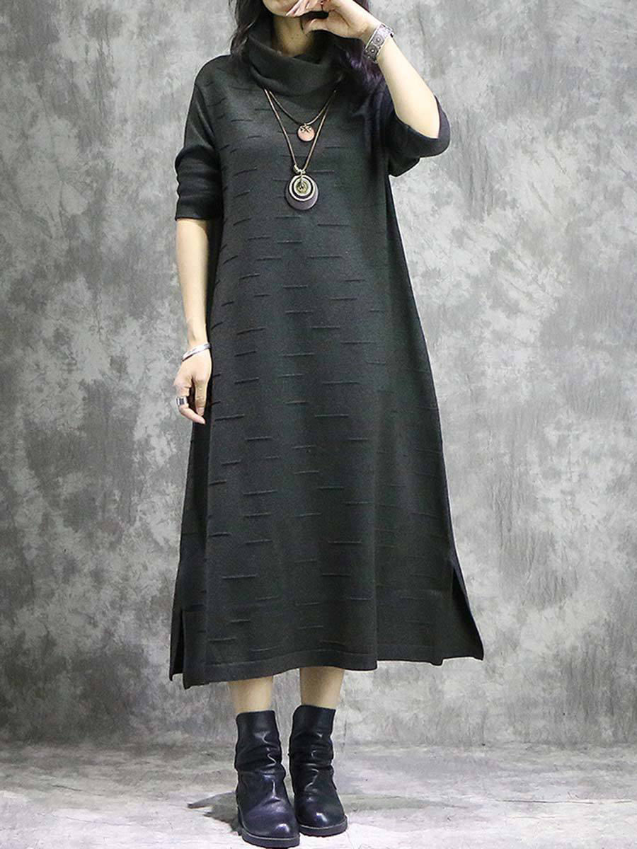 Retro High-Neck Casual Women'S Sweater Dress