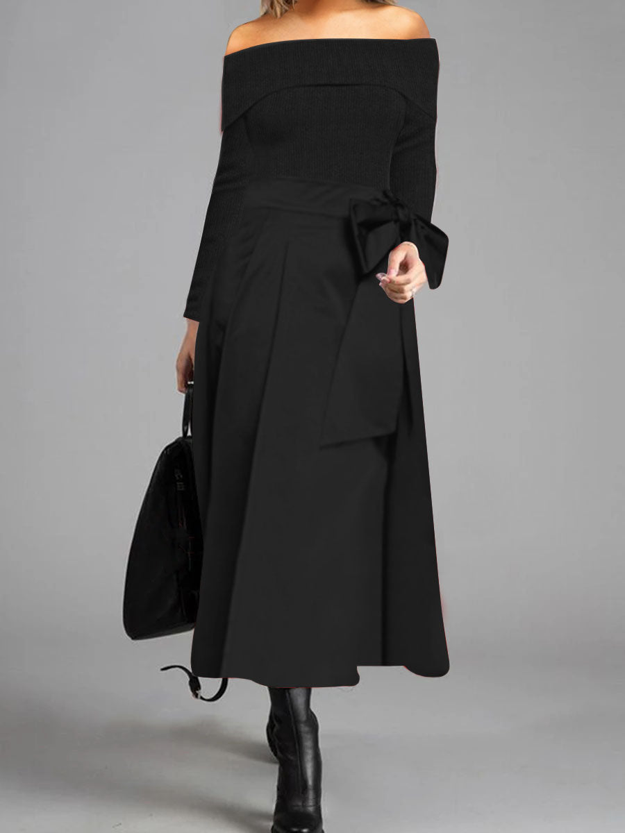 Elegant Off Shoulder Bow Warm Casual Dress