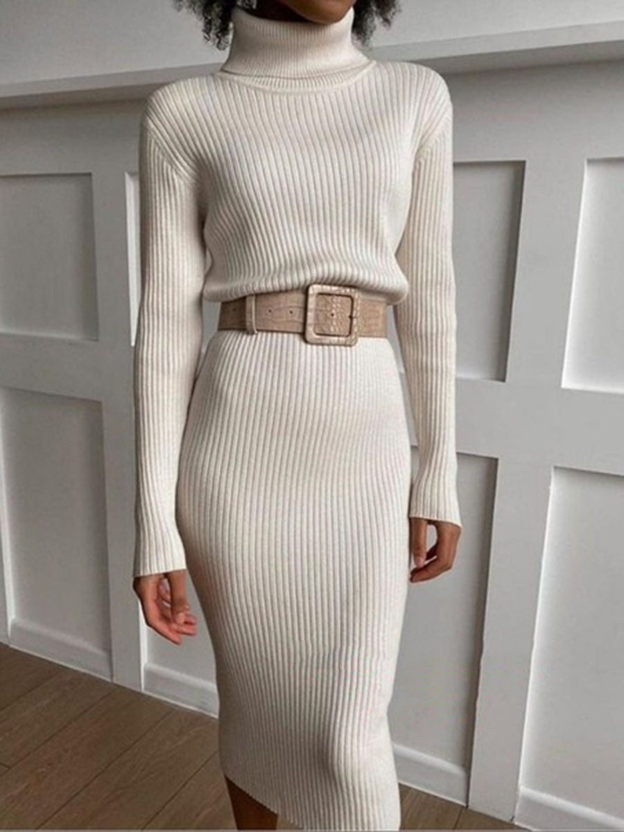 Fashion Casual Knitted Turtleneck Midi Dress