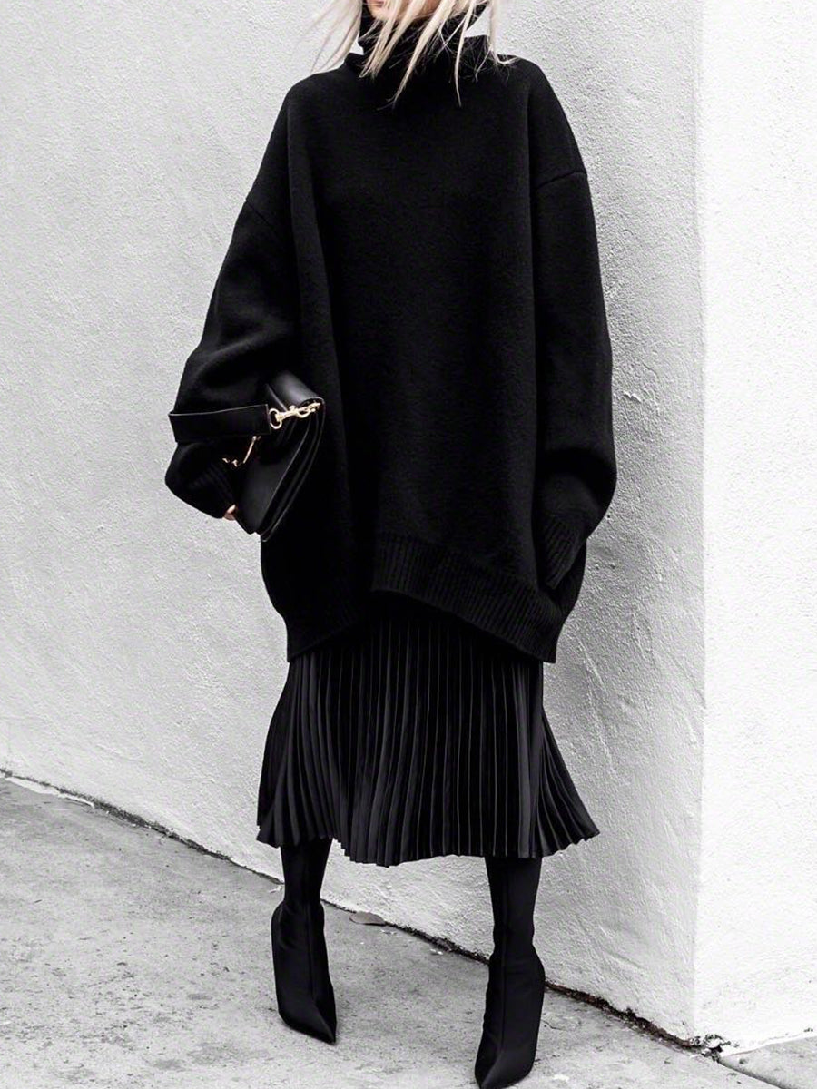 Fashion Casual Solid Color High Neck Long Sleeve Two-piece Suit