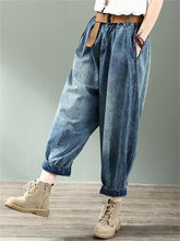 Load image into Gallery viewer, Washed Blue Denim Loose And Versatile Women&#39;S Harem Pants
