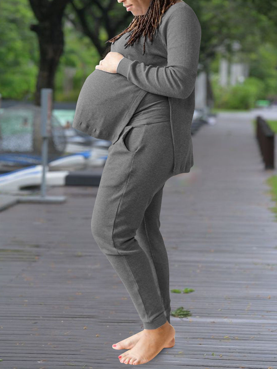 High-fork Top and Pocket Trousers Maternity Suit