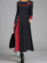 Load image into Gallery viewer, Retro Elegant Long-Sleeved Polka-Dot Color Blocking Maxi Dress
