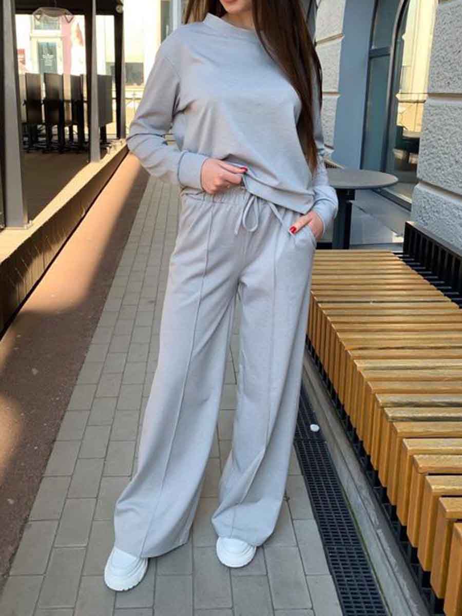 Women's Long Sleeve Top High Waist Casual Two Piece Suits
