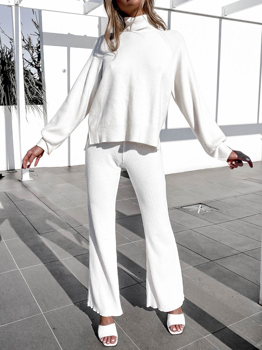 Women'S Simple Casual Loose Turtleneck Top Knit Suit
