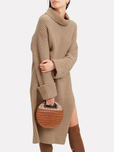 Load image into Gallery viewer, Fashion Casual Solid Color High Collar Split Dress
