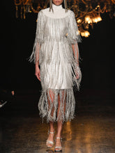 Load image into Gallery viewer, Fashion Elegant High Neck Fringed Evening Dress
