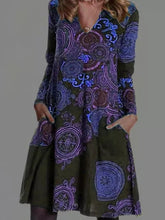 Load image into Gallery viewer, Vintage Totem Print V-Neck Long Sleeve Women'S Dress
