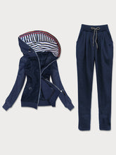 Load image into Gallery viewer, Casual Loose Long Sleeved Hooded Striped Coat Pants Suit
