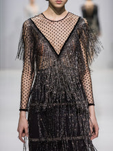 Load image into Gallery viewer, Fringed V-neck Lace Stitching Evening Dress
