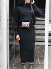 Load image into Gallery viewer, Turtleneck High-neck Solid Woolen Two-piece Dress
