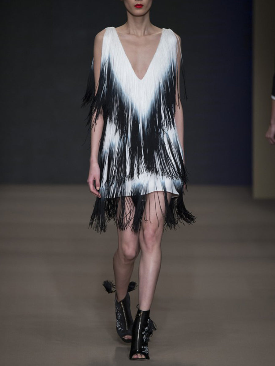 Fashion Fringed V-Neck Sleeveless Dress