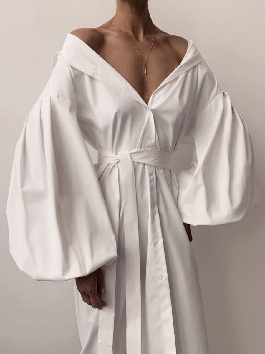 Fashionable V-Neck Belt Slim Ladies Dress