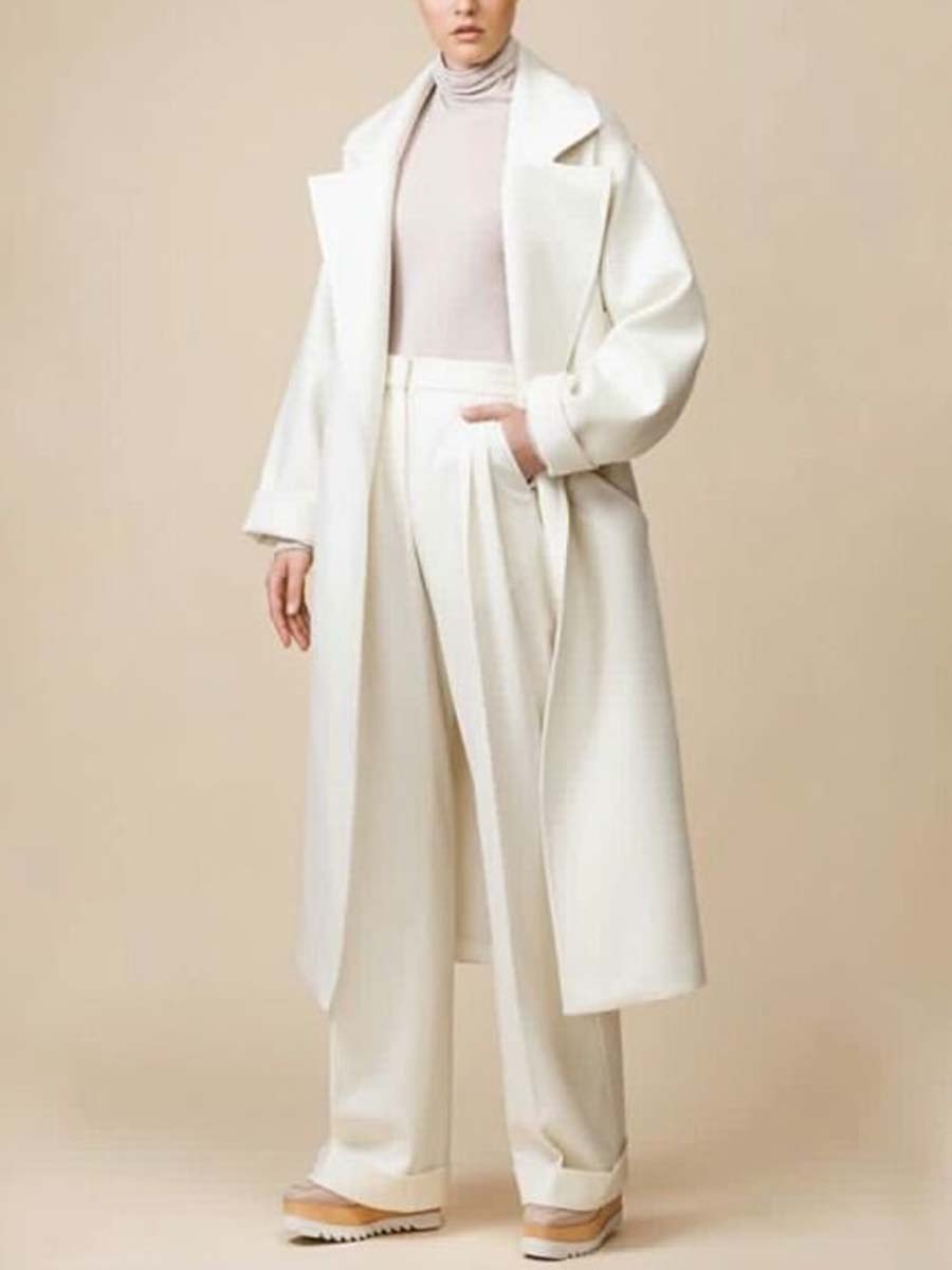 Solid Color Lapel Mid-Length Women'S Long-Sleeved Jacket