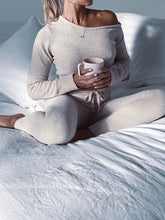 Load image into Gallery viewer, off the Shoulder Top Solid Color Pants Suit
