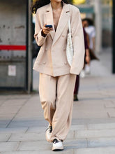 Load image into Gallery viewer, Women&#39;s V-neck Double Row Solid Color Casual Two-piece Suit
