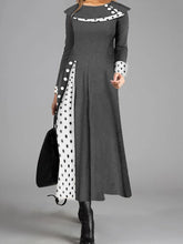 Load image into Gallery viewer, Retro Elegant Long-Sleeved Polka-Dot Color Blocking Maxi Dress
