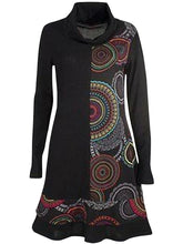 Load image into Gallery viewer, High Neck Stitching Print Long Sleeves Dress
