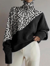 Load image into Gallery viewer, Fashion High Collar Leopard Stitching Loose Sweater
