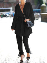 Load image into Gallery viewer, Fashion Casual Tie Solid Color V-neck Two-piece Suit

