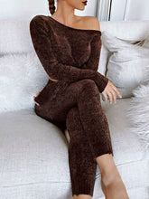 Load image into Gallery viewer, off the Shoulder Top Solid Color Pants Suit
