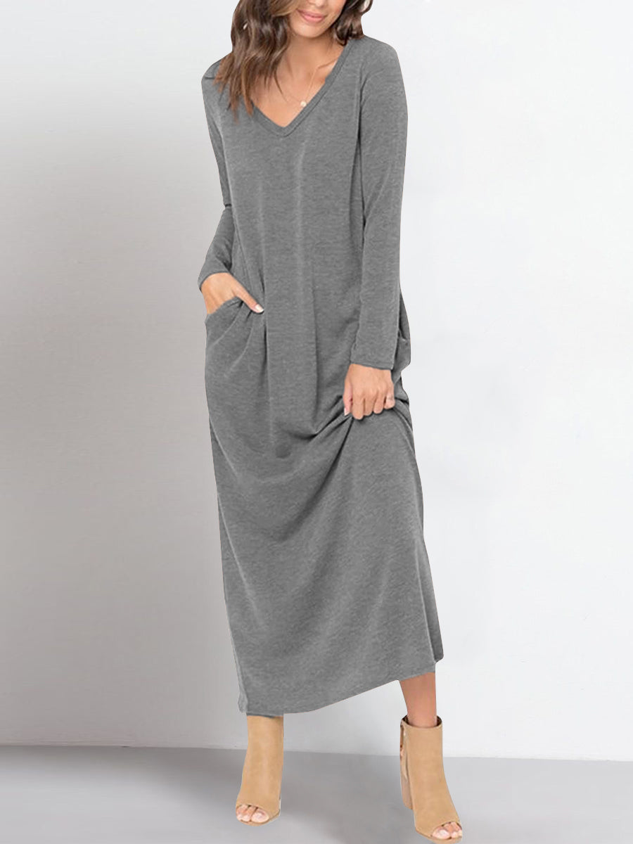 Plain Loose Retro Vintage Maxi Dresses