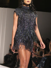 Load image into Gallery viewer, Fashion Fringed High Neck Mini Dress
